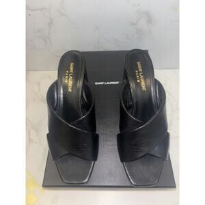YSL Black Leather Heeled Mules